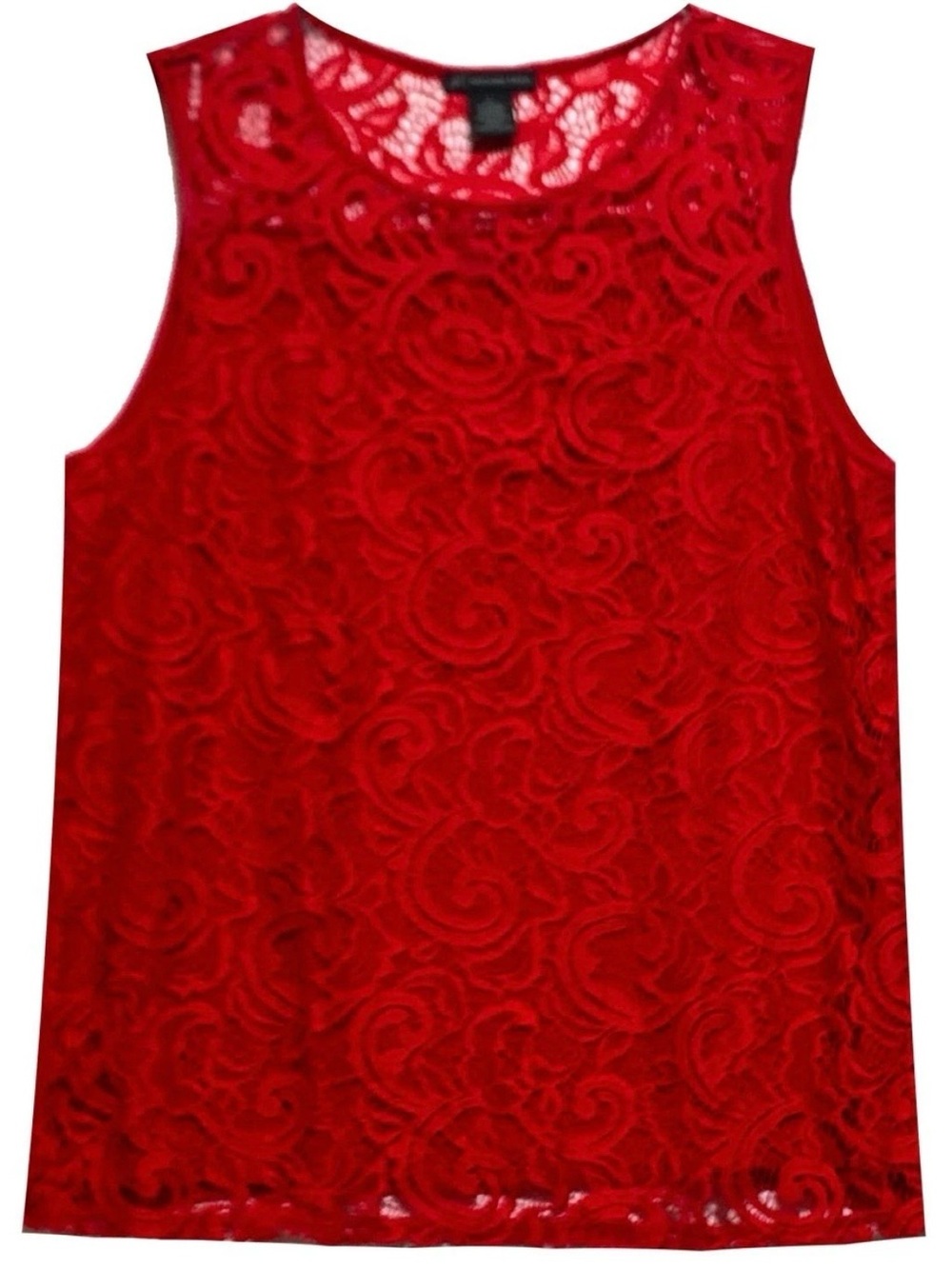 ADRIANNA PAPELL Lace Front Overlay Sleeveless Top Red Women’s Size Large
